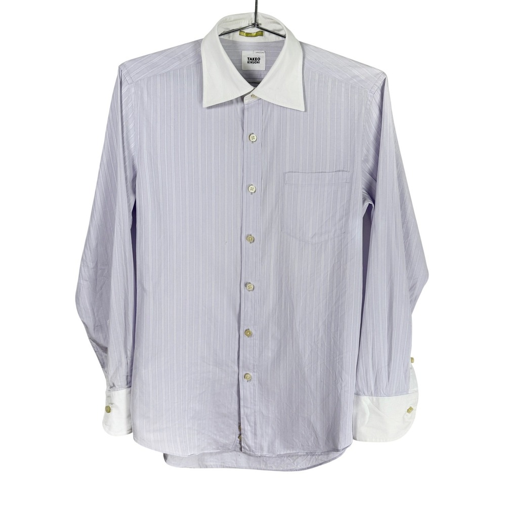 TAKEo KIKUCHI Men's Dress Shirt Long Sleeve Lavender Striped Collar Cuffs Size 2